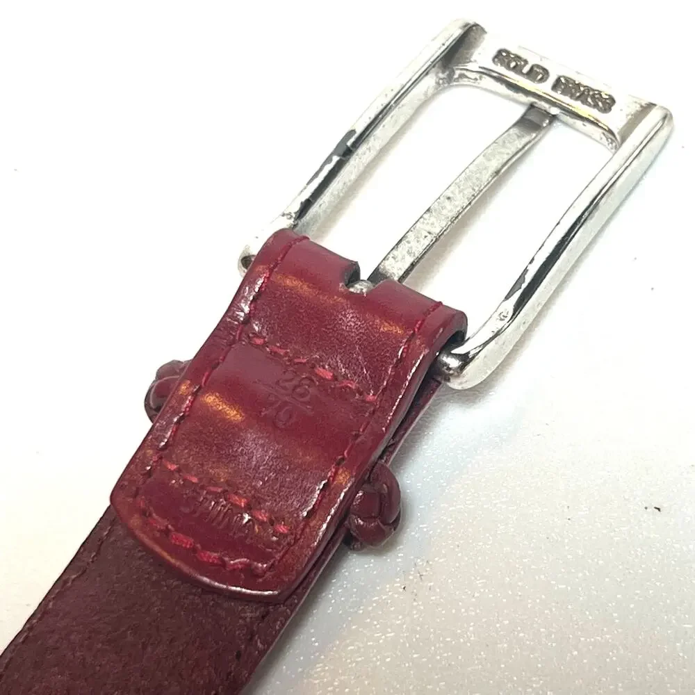 Lands End Leather Braided Skinny Belt Size Small Classic Red Woven Brass Buckle